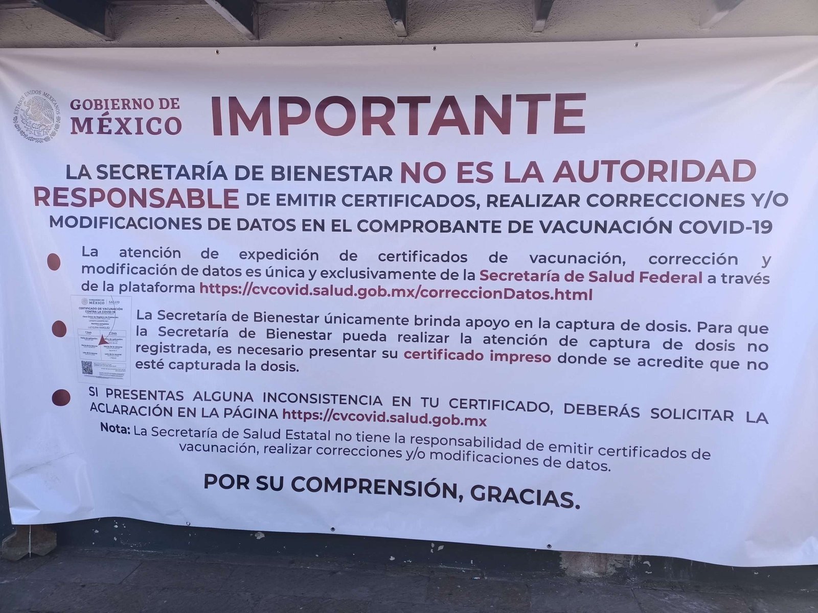 Aviso certificado de vacunación