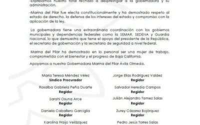 Respaldan integrantes del Cabildo de Tecate a Marina del Pilar