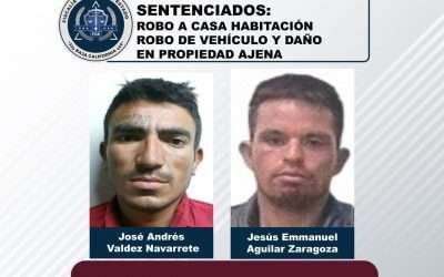 Obtiene FGE sentencias de 8 y 6 años para ladrones de casa y auto