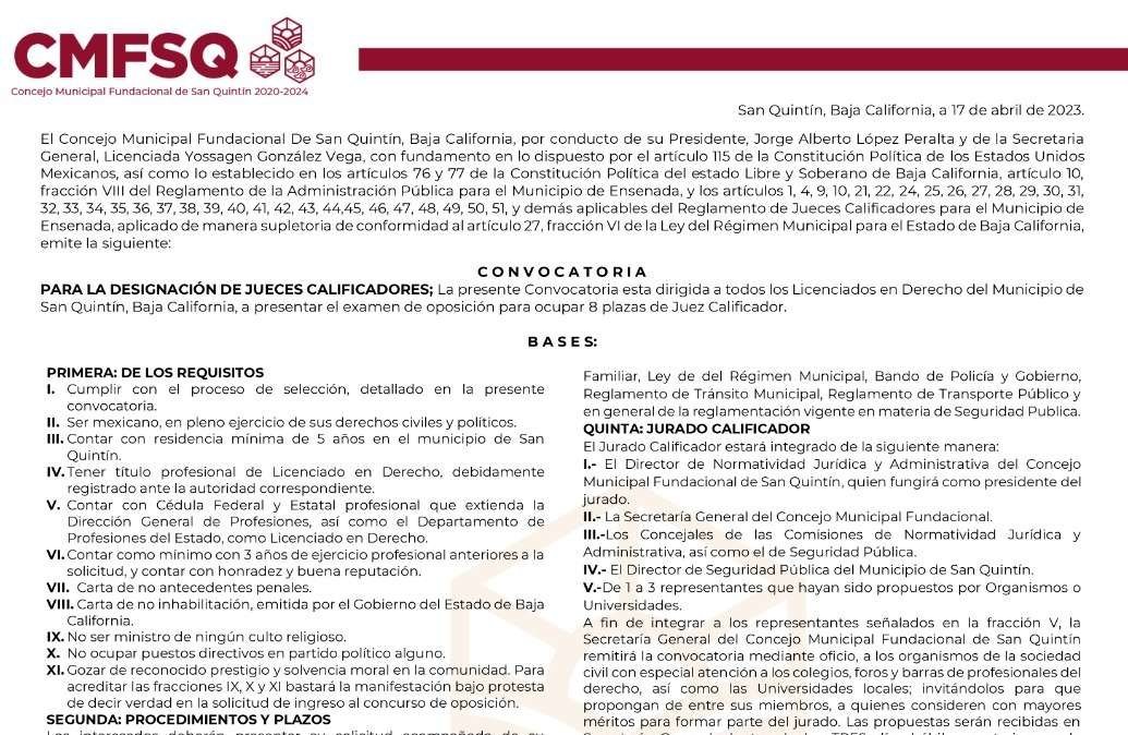 Convocatoria San Quintín 