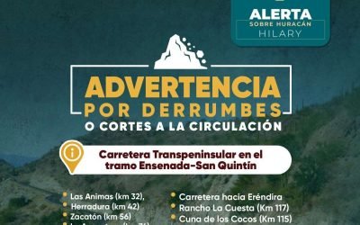 Advierte Gobierno de Ensenada por zonas de derrumbes y cortes de caminos en delegaciones