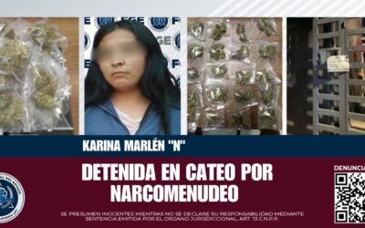 Asegura FGE a  mujer por narcomenudeo en Valle de Chapultepec
