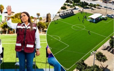 Inaugura Claudia Agatón empastado de cancha de Unidad Deportiva Francisco Villa