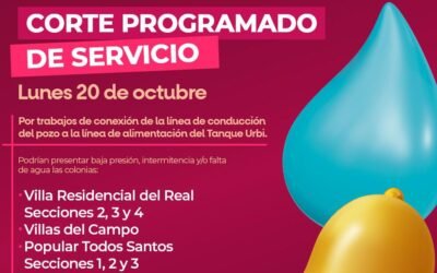 Anuncia CESPE corte de agua en 5 colonias, el lunes 20 de octubre