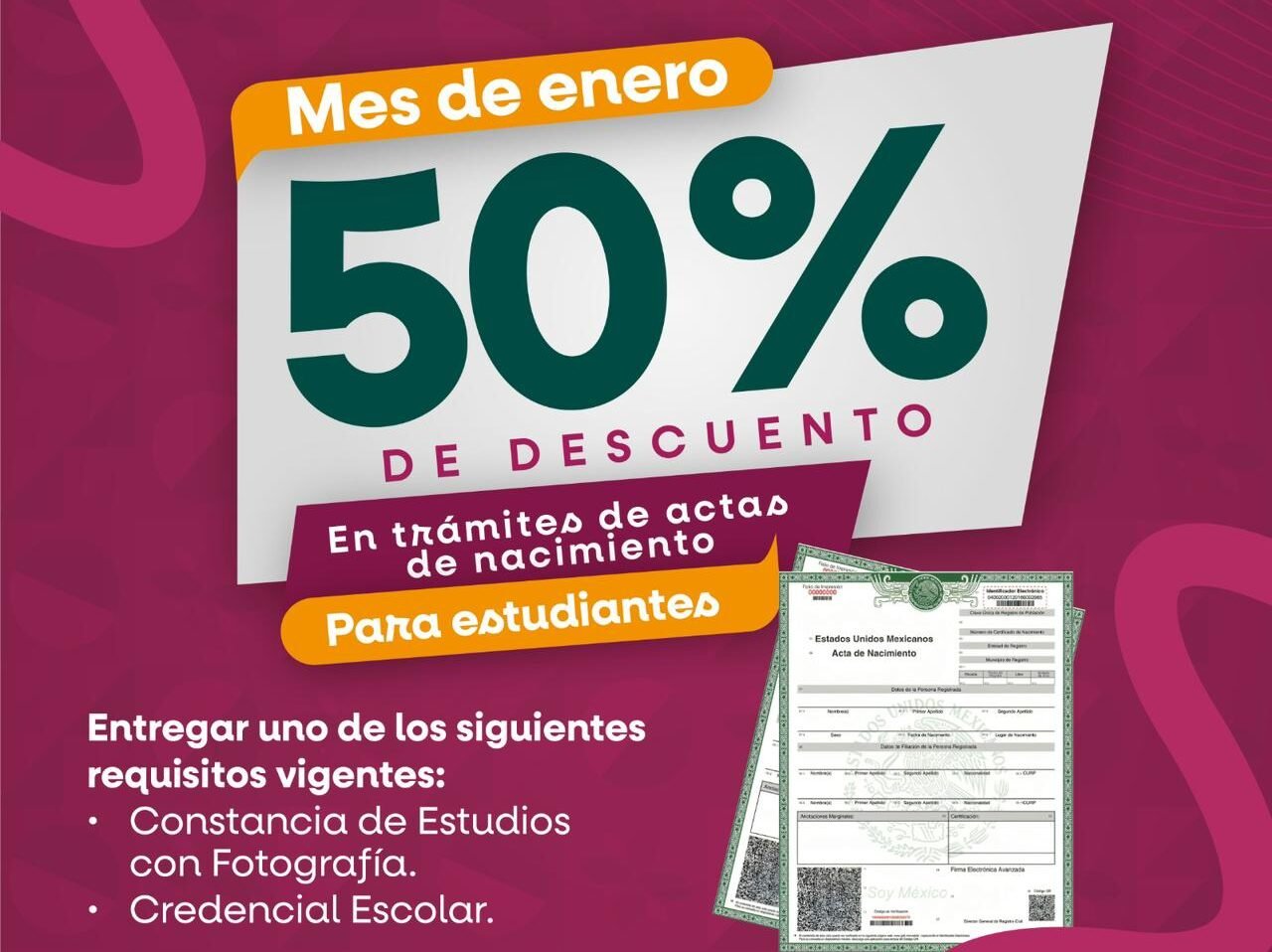 descuento en actas de nacimiento