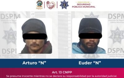 Capturan Policías Municipales a sujetos por extorsión a un comercio