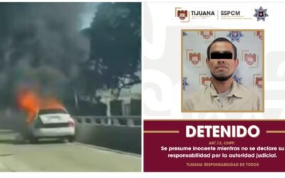 Capturó Policía Municipal de Tijuana a sujeto por incendio de auto en Av. Internacional